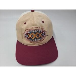 Vintage Super Bowl XXX 1996 Eastport Snapback Hat Cap 90s NFL Beige Red White